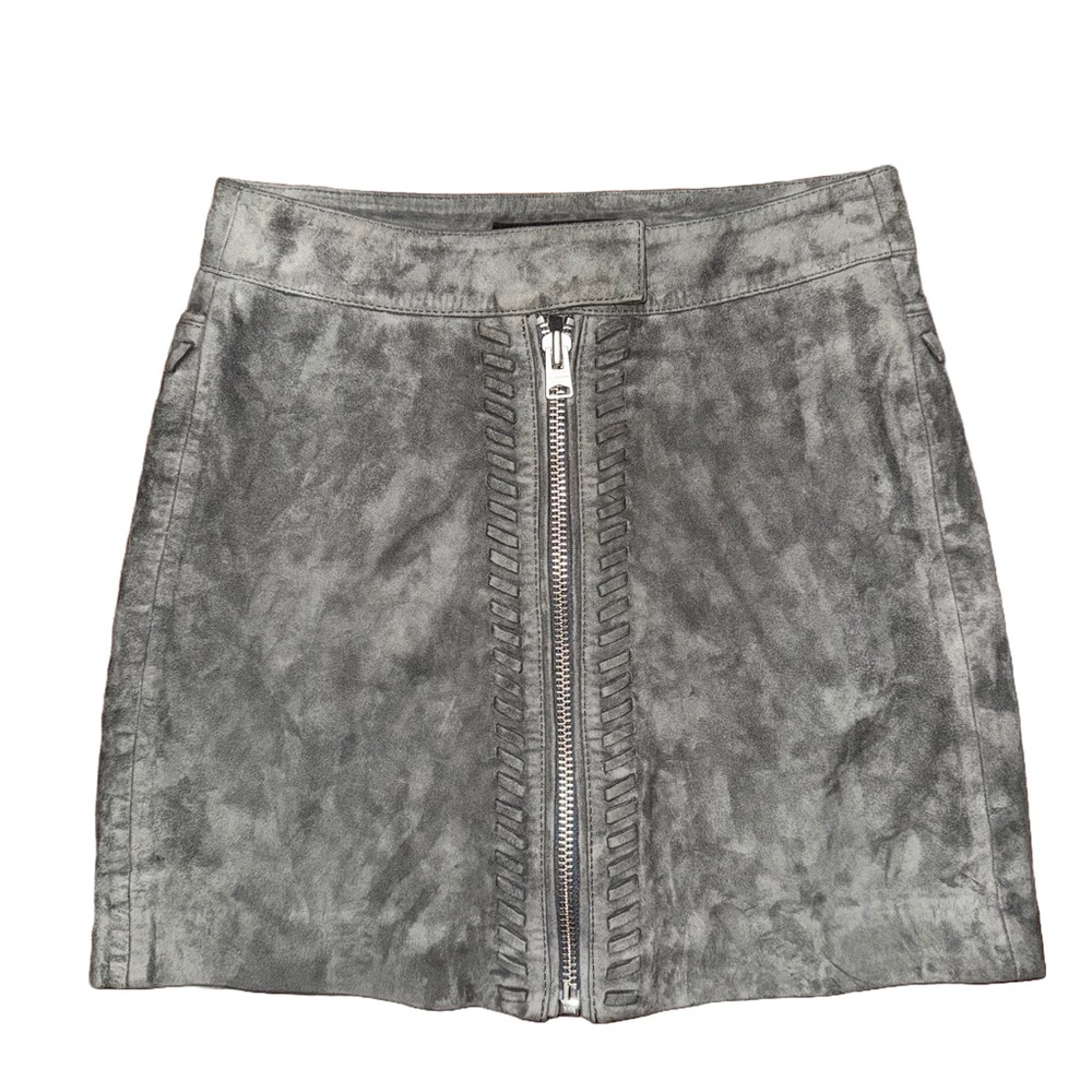 All Saints Gray Suede Willow Mini Skirt Quiet Luxury Minimalist Utility Capsule